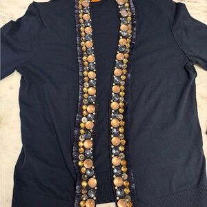 Tory Burch Navy Cardigan with Gem Embellishments